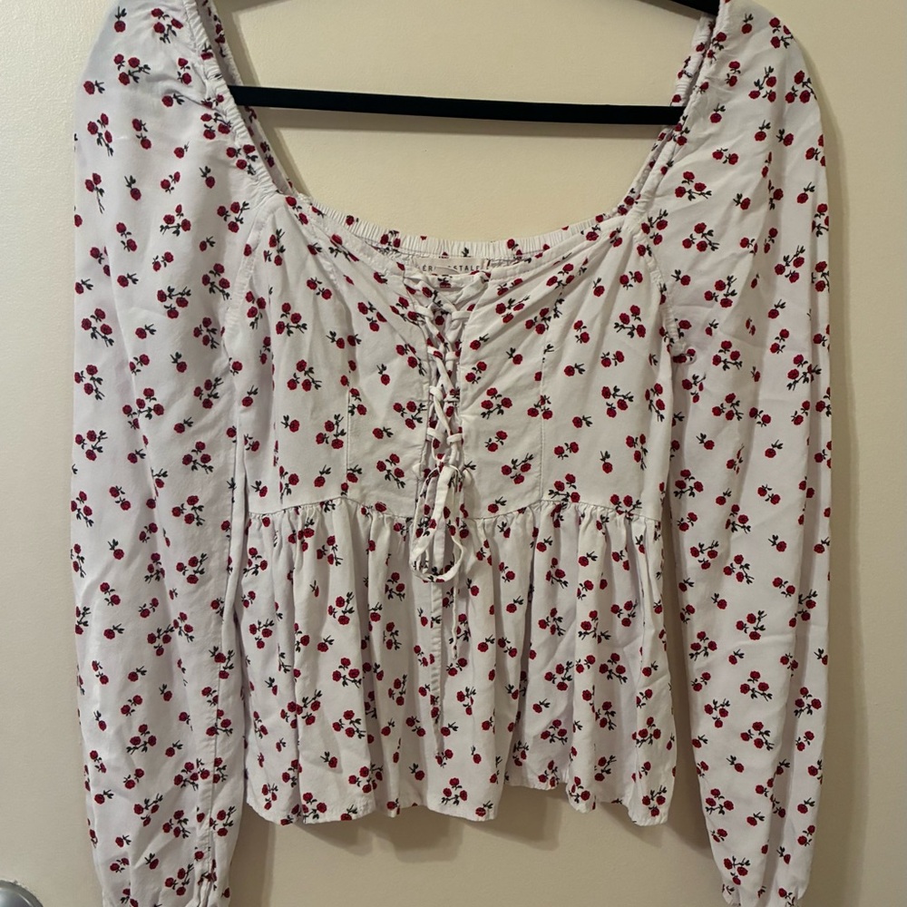 Aeropostale XS Ditsy Floral Lace-Up Peasant Top Cottagecore Milkmaid Prairie